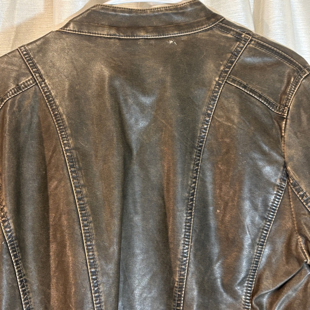 TCEC Peace of Mind Washed Brown Vegan Leather Moto  Jacket Street Plus size XXL - Picture 17 of 17